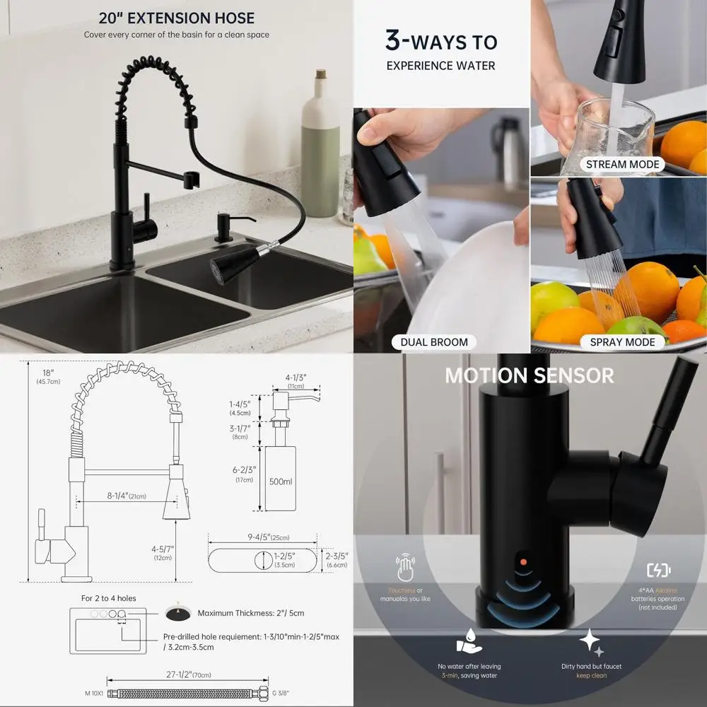 Hands-Free Stainless Steel Kitchen Sink Faucet with Pull-Out Spray and Soap Dispenser
Hands-Free Stainless Steel Kitchen Sink Faucet with Pull-Out Spray and Soap Dispenser