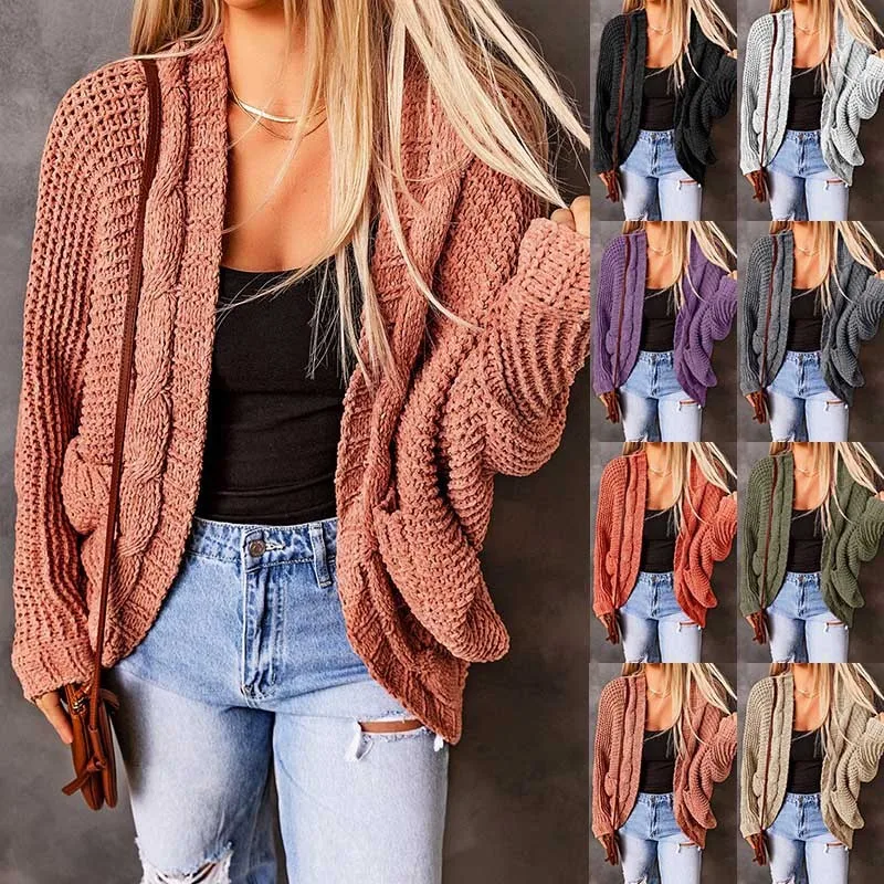 Женские осенне-зимние вязаные кардиганы, свитера, пальто, женские трикотажные куртки с рукавами «летучая мышь» 
Женские осенне-зимние вязаные кардиганы, свитера, пальто, женские трикотажные куртки с рукавами «летучая мышь»