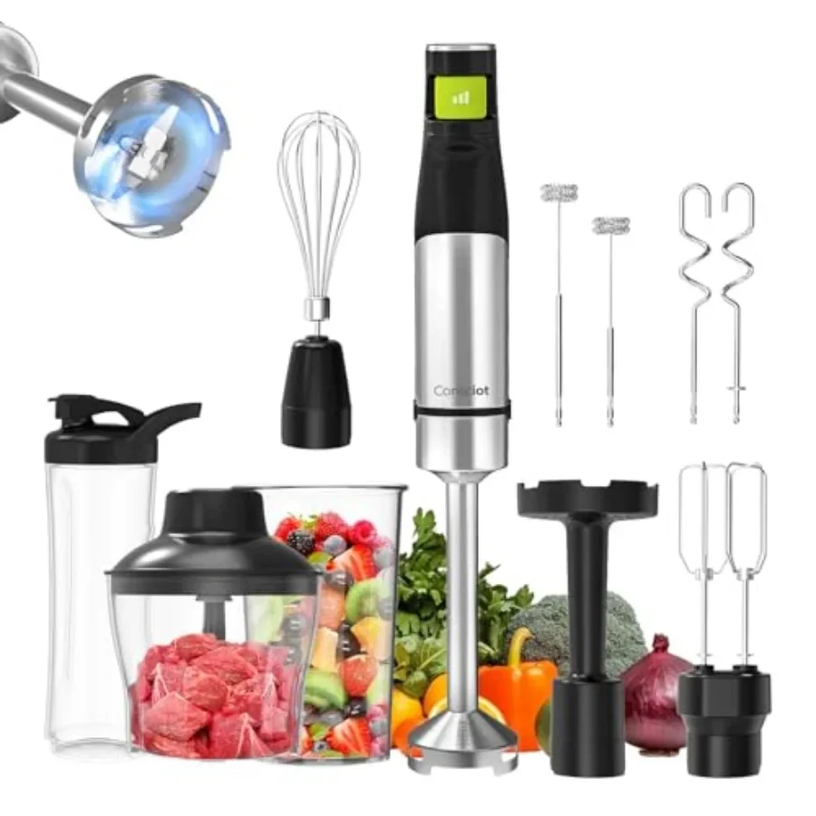 Kitchen immersion blender: stainless steel shaft black 1100W max power 10-in-1 multifunctional set with beaker chopper beaters
Kitchen immersion blender: stainless steel shaft black 1100W max power 10-in-1 multifunctional set with beaker chopper beaters