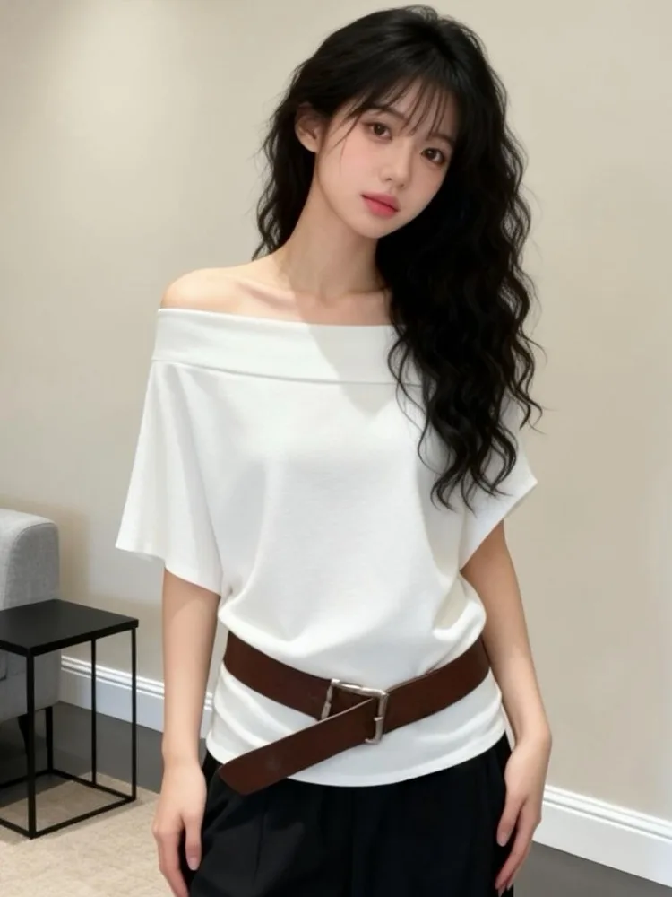 Slimming Long Sleeve One Shoulder T-Shirt Women's Spring Summer New Style Top Belt Two Piece Set Loose Fit Pure Desire Design
Slimming Long Sleeve One Shoulder T-Shirt Women's Spring Summer New Style Top Belt Two Piece Set Loose Fit Pure Desire Design