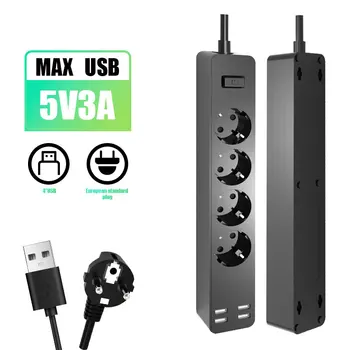 EU Plug AC Outlet Multiprise Power Strip Extension Cord Electrical Socket With USB Ports Fast Charging For Home Office 2500W 10V