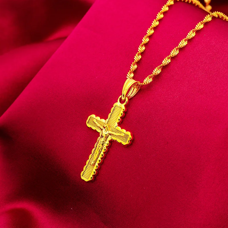 24K real gold 9999 yellow gold Women Water Ripple Necklace Cross Pendant Necklace
24K real gold 9999 yellow gold Women Water Ripple Necklace Cross Pendant Necklace