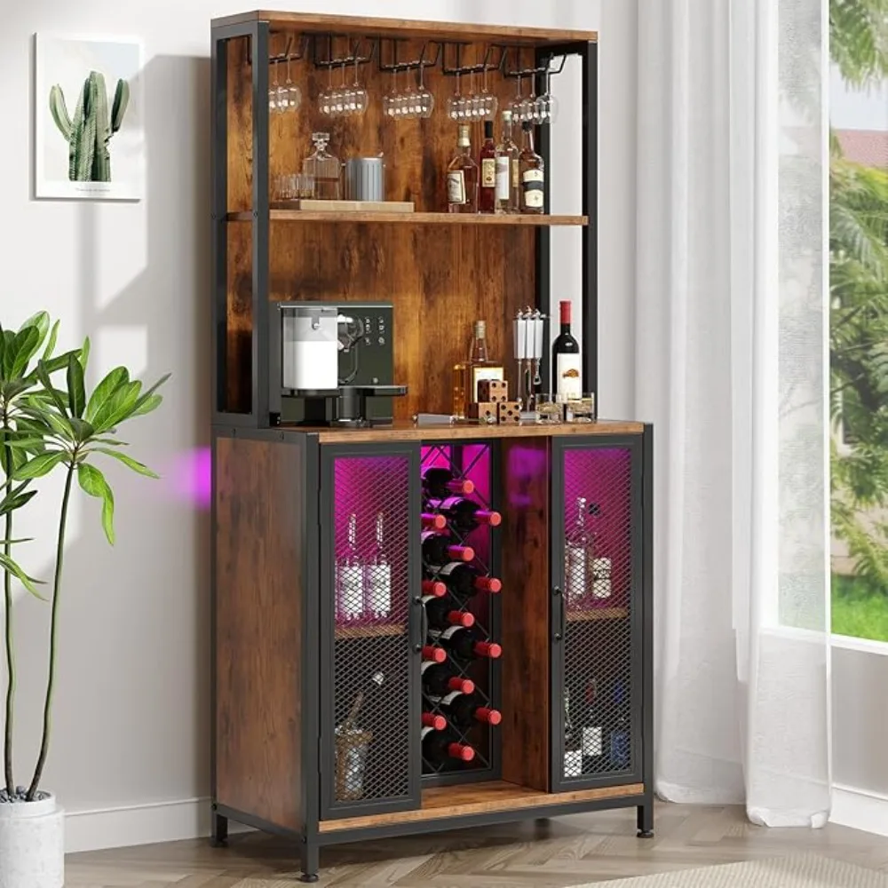 LED Upgraded Bar Cabinet with Back Panel & Microwave Stand Rack, 65" Tall Wine Bar Cabinet w/Glass Holder & Adjustable Shelves
LED Upgraded Bar Cabinet with Back Panel & Microwave Stand Rack, 65" Tall Wine Bar Cabinet w/Glass Holder & Adjustable Shelves