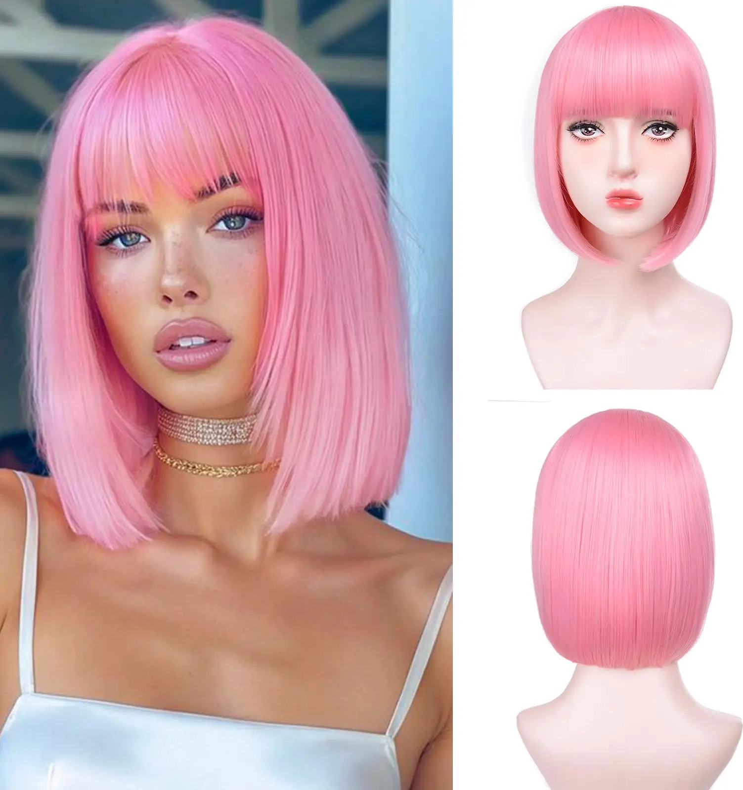 Pink short bob hairstyle synthetic wig for Halloween party cosplay wig daily high-temperature hair accessory
Pink short bob hairstyle synthetic wig for Halloween party cosplay wig daily high-temperature hair accessory