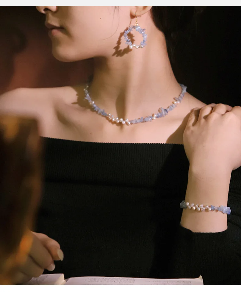 Exquisite Aquamarine Freshwater Pearl Necklace Bracelet Earrings Set for Women Chain Collar Charm Choker Jewelry Accessories
Exquisite Aquamarine Freshwater Pearl Necklace Bracelet Earrings Set for Women Chain Collar Charm Choker Jewelry Accessories