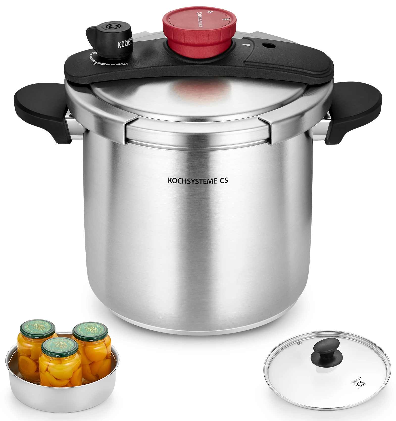 KOCH SYSTEME CS Stainless Steel Pressure Cooker 8.5 Quart, 3-in-1 Olla de Presion, Easy One-Hand Lock, 18/10 Stainless Steel, Stovetop Presssure Cooker, Induction Compatible, with Glass Lid & Steamer
KOCH SYSTEME CS Stainless Steel Pressure Cooker 8.5 Quart, 3-in-1 Olla de Presion, Easy One-Hand Lock, 18/10 Stainless Steel, Stovetop Presssure Cooker, Induction Compatible, with Glass Lid & Steamer