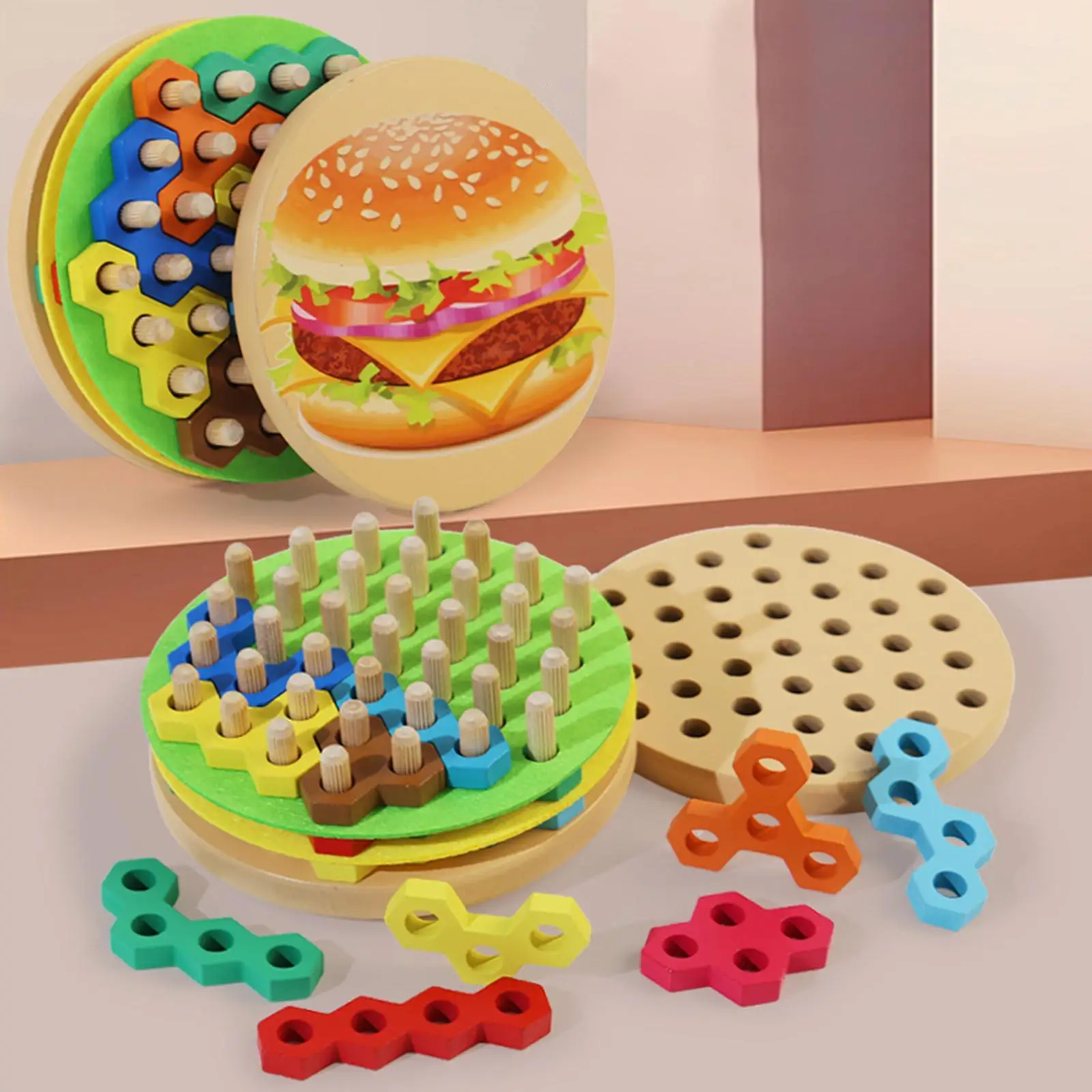 Children Wooden Puzzle Toy Shape Color Recognition Toy Burger Stacking Game for Ages 3 4 5 Year Old
Children Wooden Puzzle Toy Shape Color Recognition Toy Burger Stacking Game for Ages 3 4 5 Year Old