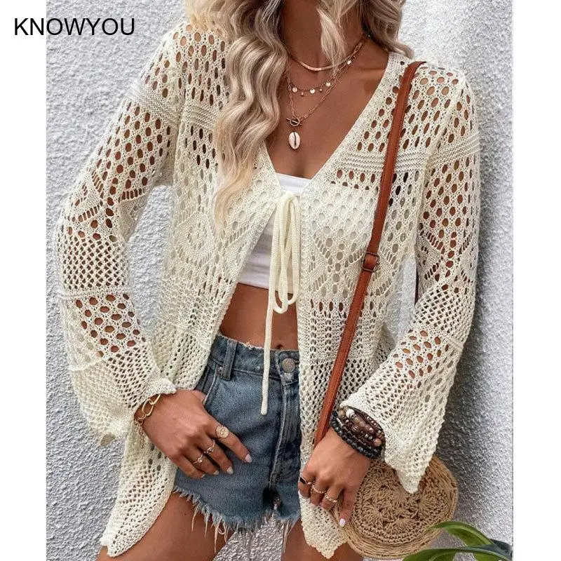 Summer Boho Beach Bikini Cover Up Sexy Hollow Out Crochet Swimsuit Women Swimwear Swim Hollow Out Tie Front Kimono Female Blouse
Summer Boho Beach Bikini Cover Up Sexy Hollow Out Crochet Swimsuit Women Swimwear Swim Hollow Out Tie Front Kimono Female Blouse