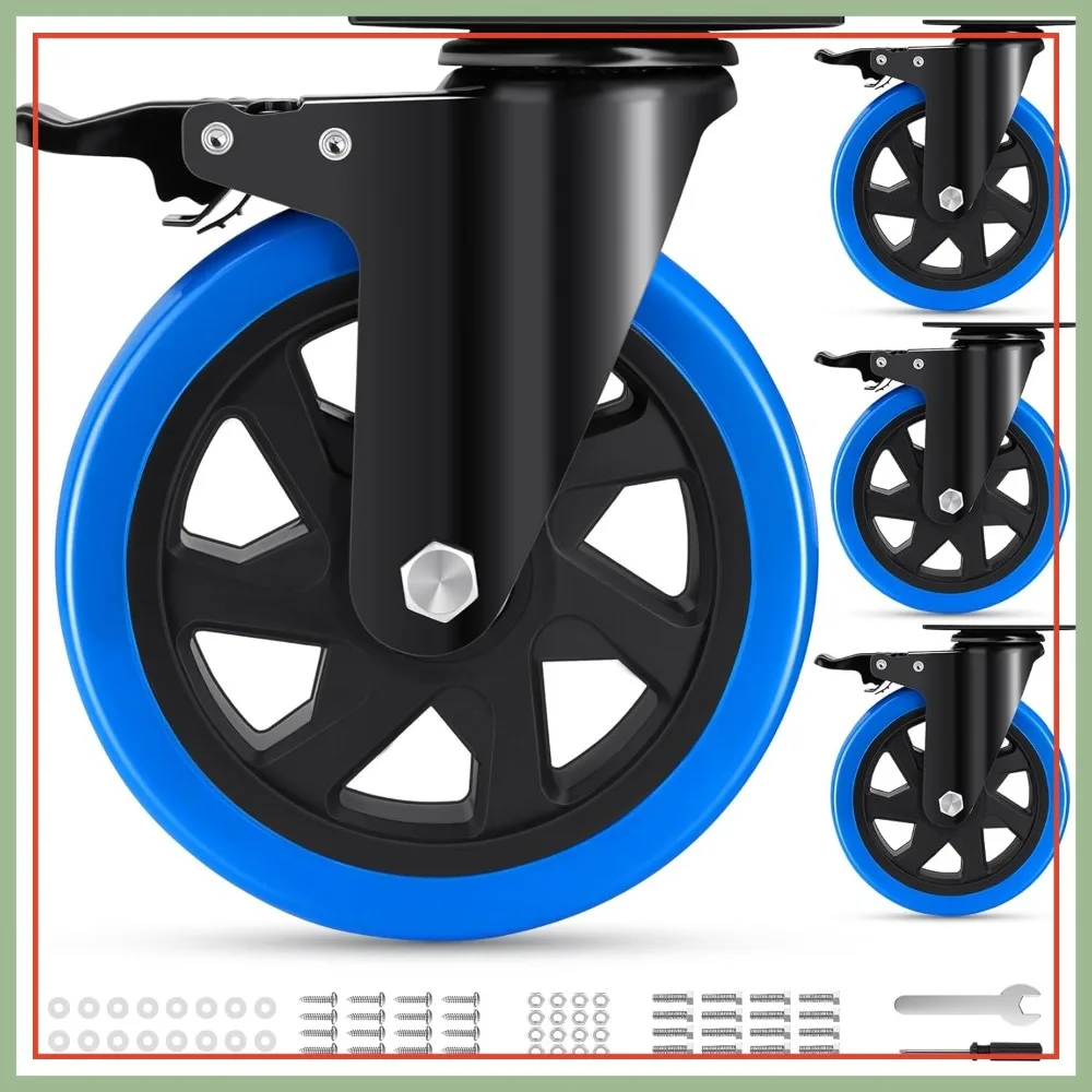 6 Inch Casters Set of 4 Heavy Duty with Safety Double Brake, Swivel Wheels 2600 LBS Capacity, No Noise Top Plate for Cart, Workbench, Furniture
6 Inch Casters Set of 4 Heavy Duty with Safety Double Brake, Swivel Wheels 2600 LBS Capacity, No Noise Top Plate for Cart, Workbench, Furniture