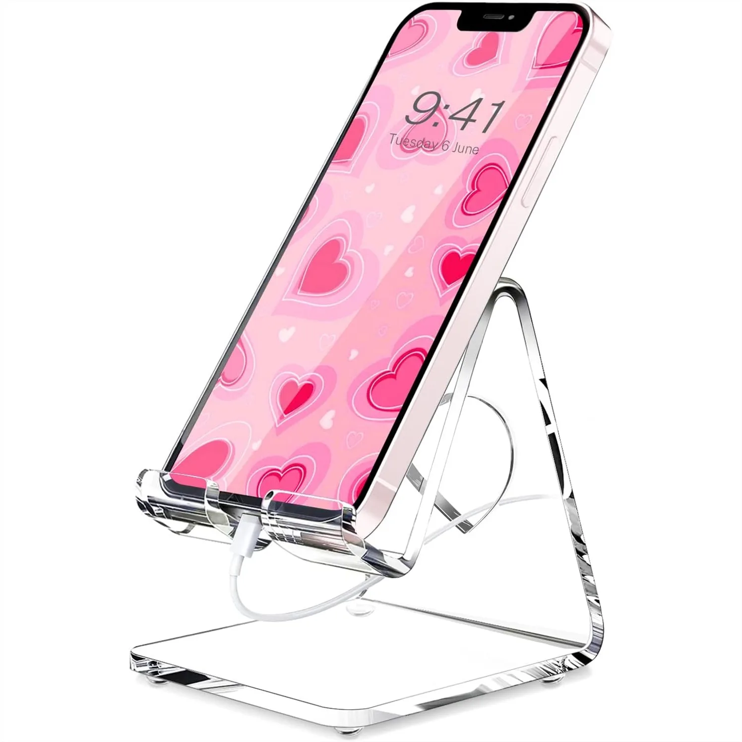 Acrylic Cell Phone Stand, Clear Portable Holder for Desk with Ergonomic Viewing Angle and Charging Hole, Compatible with All
Acrylic Cell Phone Stand, Clear Portable Holder for Desk with Ergonomic Viewing Angle and Charging Hole, Compatible with All