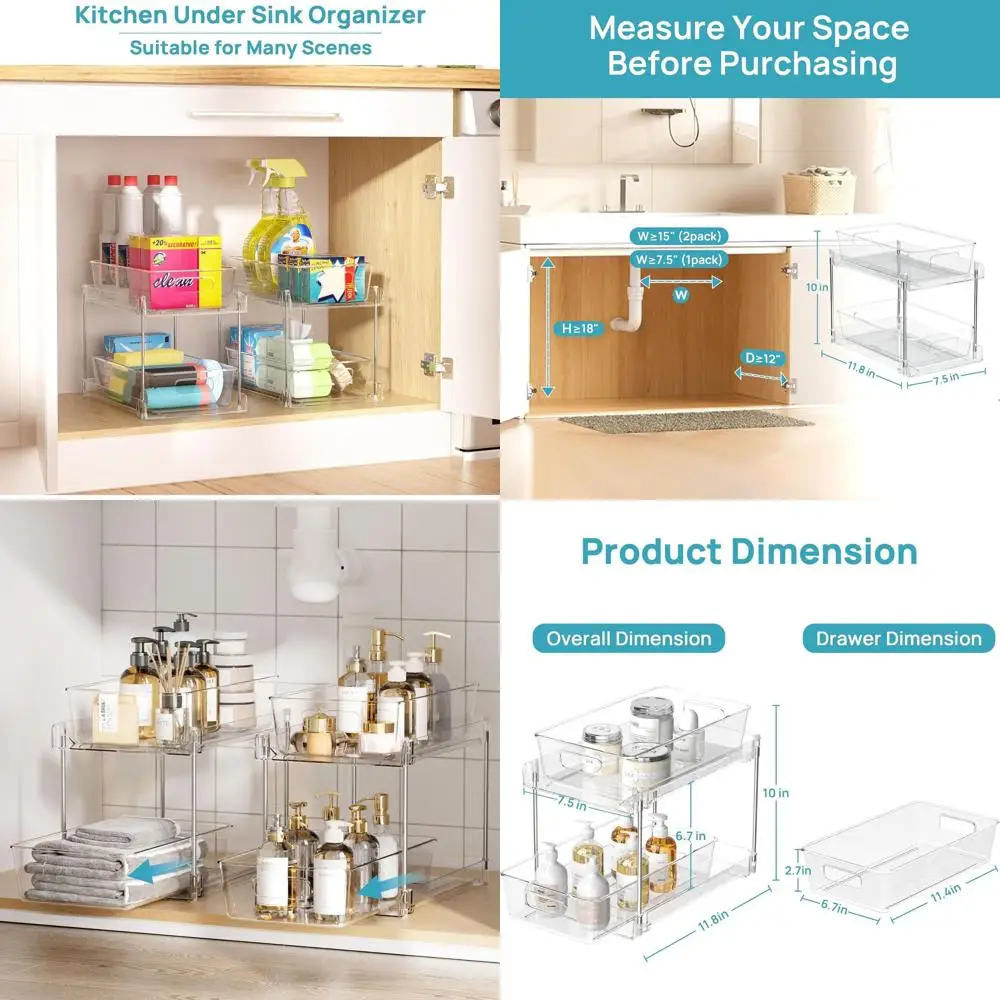 Двухуровневый прозрачный органайзер для ванной комнаты, место для хранения туалетного столика, под раковиной с выдвижными ящиками для кухонной кладовой
Двухуровневый прозрачный органайзер для ванной комнаты, место для хранения туалетного столика, под раковиной с выдвижными ящиками для кухонной кладовой