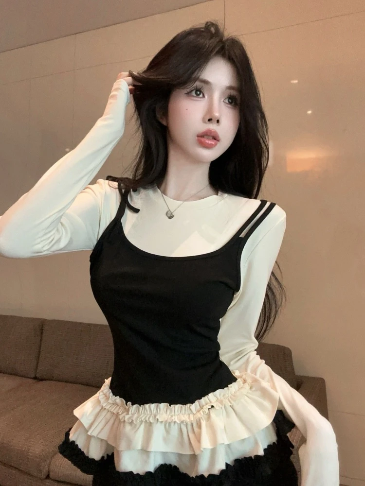 2025 Y2k Новая футболка из двух предметов с оборками в стиле пэчворк, весенне-осенние топы с длинными рукавами, женские тонкие универсальные дизайнерские женские одежды
2025 Y2k Новая футболка из двух предметов с оборками в стиле пэчворк, весенне-осенние топы с длинными рукавами, женские тонкие универсальные дизайнерские женские одежды