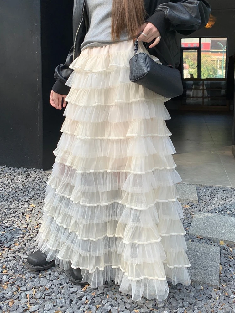 French Temperament Women Ruffles Mesh Cake Skirts Female Ladies Spring Elegant Casual Tulle Long Skirt 2025 New
French Temperament Women Ruffles Mesh Cake Skirts Female Ladies Spring Elegant Casual Tulle Long Skirt 2025 New