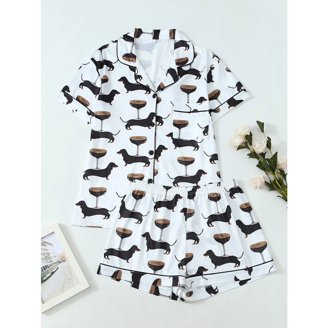Cute Dachshund Dog Print Pajamas for Women Home Wear Set 2pcs Lapel Short-sleeved Shirts Short Pants Easter Summer Gifts
Cute Dachshund Dog Print Pajamas for Women Home Wear Set 2pcs Lapel Short-sleeved Shirts Short Pants Easter Summer Gifts