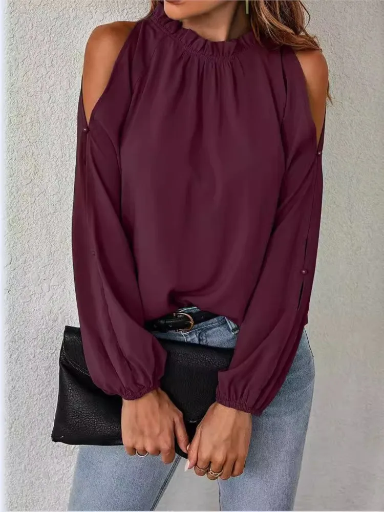 2024 Spring Summer New Women's Casual Round Neck Chiffon Shirt With Lace Collar Sexy Off Shoulder Style Fashion Top For Women 
2024 Spring Summer New Women's Casual Round Neck Chiffon Shirt With Lace Collar Sexy Off Shoulder Style Fashion Top For Women