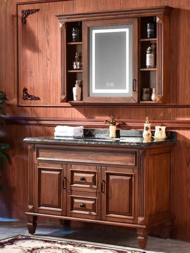 American bathroom cabinet, bathroom floor-to-ceiling red oak solid wood simple European wash basin, wash table combination
American bathroom cabinet, bathroom floor-to-ceiling red oak solid wood simple European wash basin, wash table combination