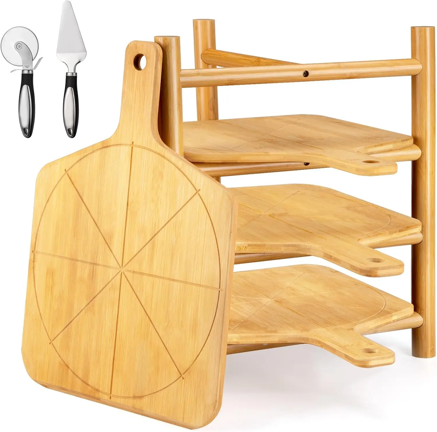 4-Piece Pizza Peel Set with Stand, 12x16.9 Inch Paddle Board, Includes Cutter Wheel & Shovel
4-Piece Pizza Peel Set with Stand, 12x16.9 Inch Paddle Board, Includes Cutter Wheel & Shovel