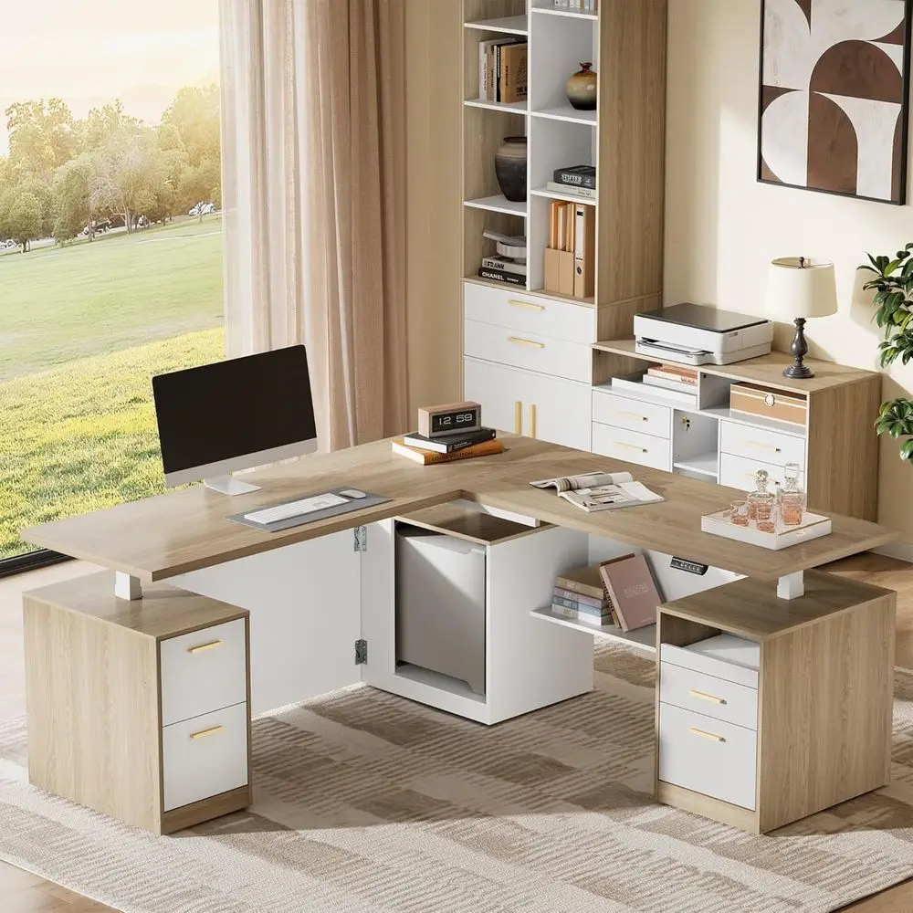L-Shaped Electric Standing Desk, 5-Drawer, Height-Adjustable, AC/USB, Privacy Panel, Storage, Light Walnut
L-Shaped Electric Standing Desk, 5-Drawer, Height-Adjustable, AC/USB, Privacy Panel, Storage, Light Walnut