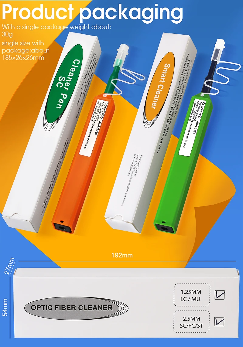 COMPTYCO AUA-S250/L125 SC/FC/ST 2.5mm Fiber Optic Cleaning Pen LC/MU 1.25mm Cleaning Fiber Cleaner Tools Cleaner
COMPTYCO AUA-S250/L125 SC/FC/ST 2.5mm Fiber Optic Cleaning Pen LC/MU 1.25mm Cleaning Fiber Cleaner Tools Cleaner