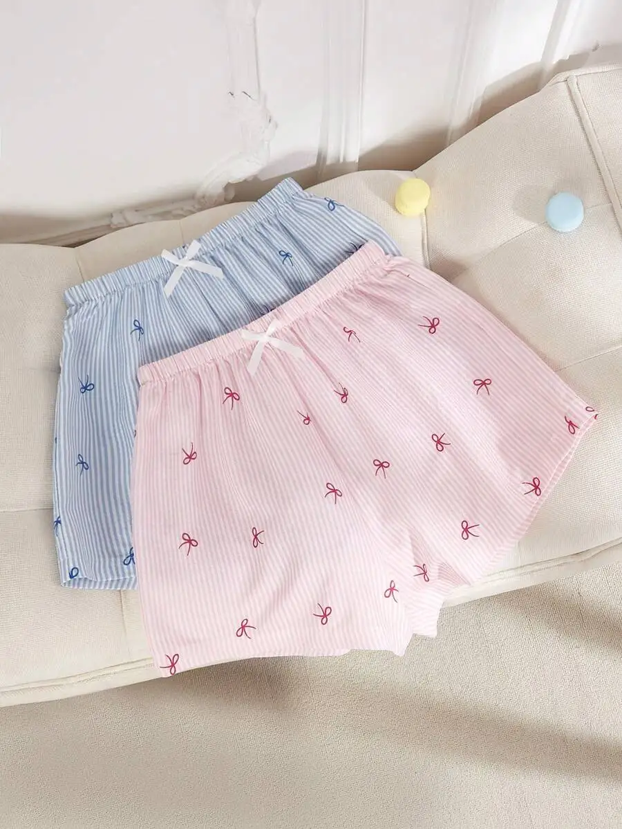 2pcs Striped Sleep Shorts With Bow Print Cozy Pajama Bottoms For Women
2pcs Striped Sleep Shorts With Bow Print Cozy Pajama Bottoms For Women