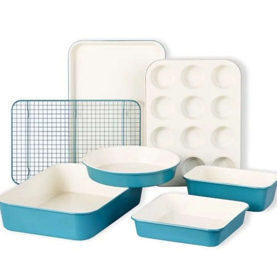 7-Piece Ceramic Baking Pans Set, Aluminized Steel Bakeware Sets, Toxin-Free Nonstick Stackable Oven Pans with Cookie Sheet, Muf
7-Piece Ceramic Baking Pans Set, Aluminized Steel Bakeware Sets, Toxin-Free Nonstick Stackable Oven Pans with Cookie Sheet, Muf