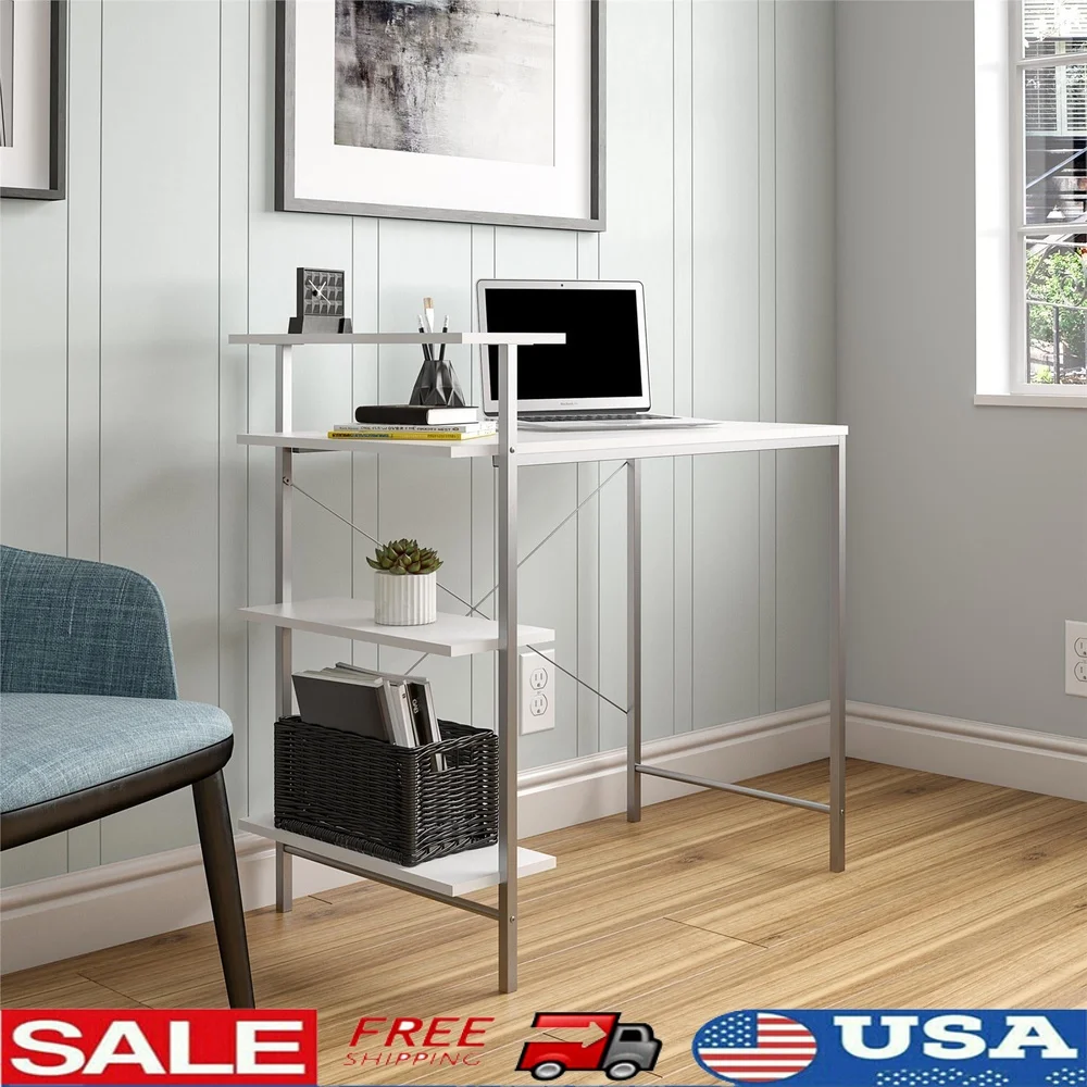 White Side Storage Desk with Shelves Student Home Office Compact Workspace Organization Assembly Required
White Side Storage Desk with Shelves Student Home Office Compact Workspace Organization Assembly Required