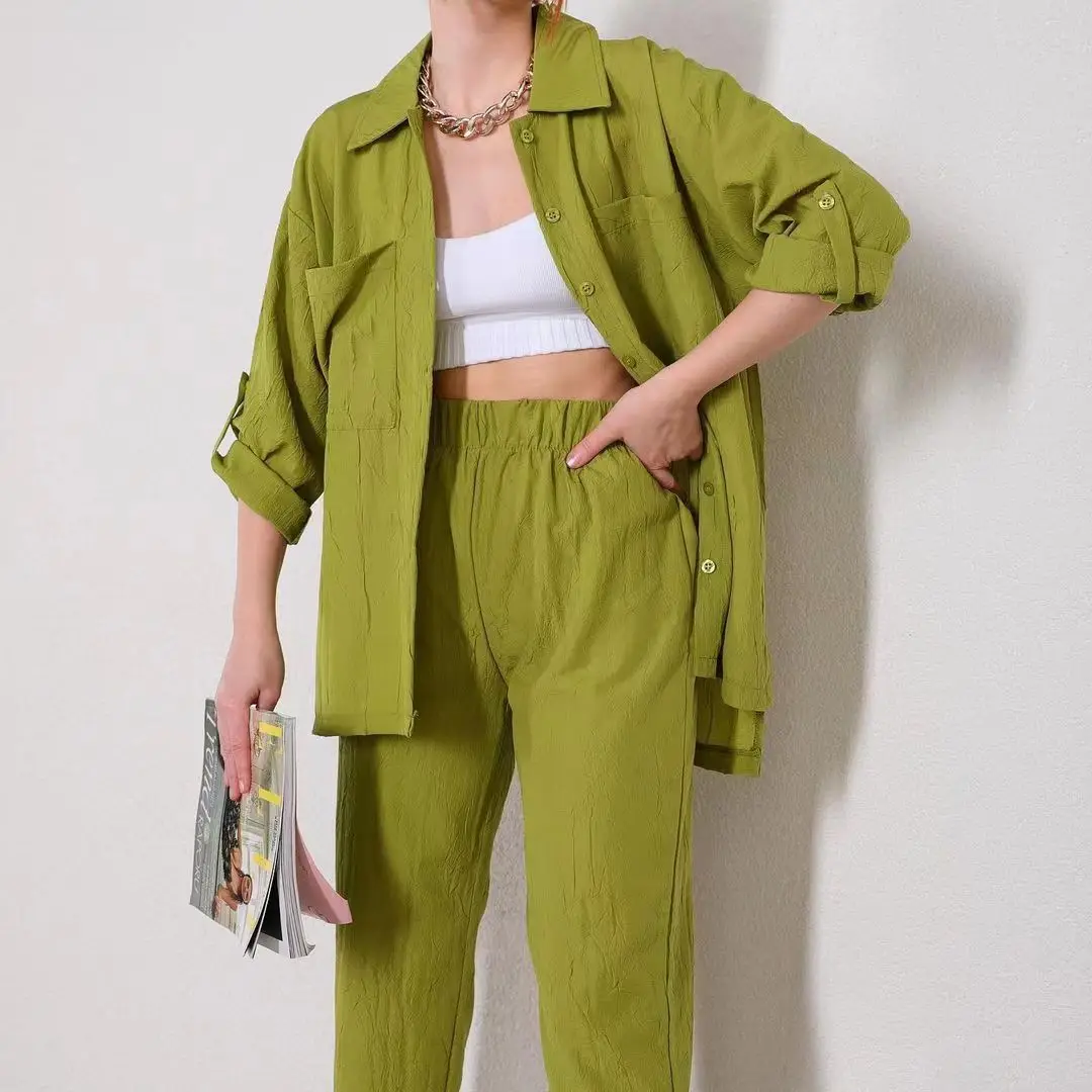 Women's Clothing 2025 Spring/Summer Stylish and Casual A Two-piece Set Featuring A Lapel Button-down Pocket Shirt and Trousers
Women's Clothing 2025 Spring/Summer Stylish and Casual A Two-piece Set Featuring A Lapel Button-down Pocket Shirt and Trousers