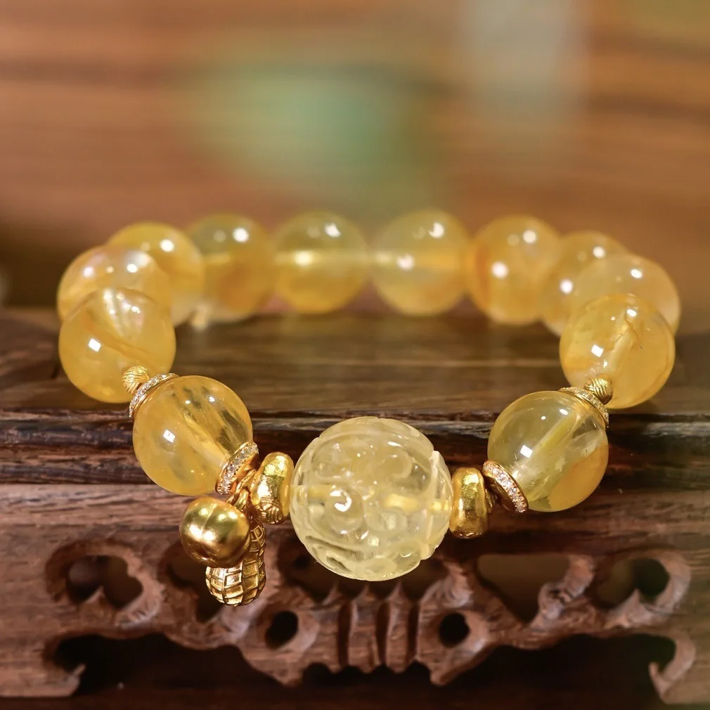 Natural Yellow Hematoid Quartz Beaded Bracelet with Citrine Pattern Bead 925 Silver Gold Plated Peanut Charm
Natural Yellow Hematoid Quartz Beaded Bracelet with Citrine Pattern Bead 925 Silver Gold Plated Peanut Charm
