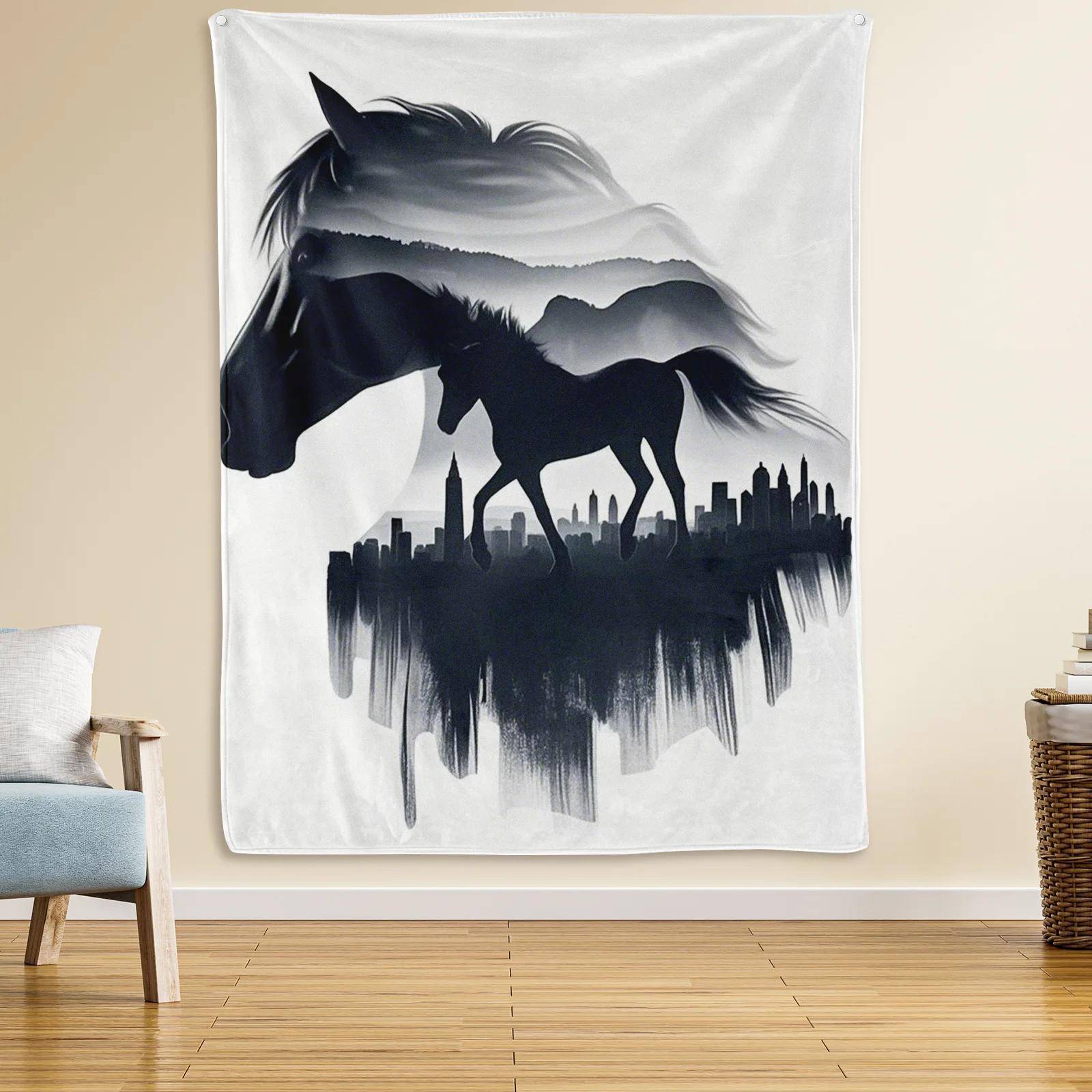 Horse Silhouette Tapestry Blanket For Creative And Minimalist Home Decor With Black And White Artistic Design Aesthetic Style
Horse Silhouette Tapestry Blanket For Creative And Minimalist Home Decor With Black And White Artistic Design Aesthetic Style