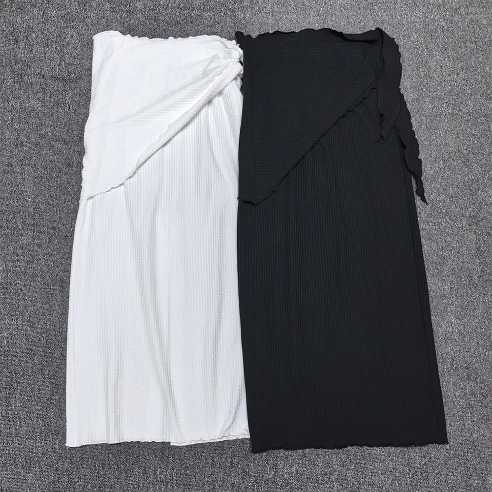 Women Cotton Blend Ribbed Midi Skirt Wrap Front Lettuce Trim High Waist A-Line Black White Casual Summer Long Skirt for Ladies
Women Cotton Blend Ribbed Midi Skirt Wrap Front Lettuce Trim High Waist A-Line Black White Casual Summer Long Skirt for Ladies