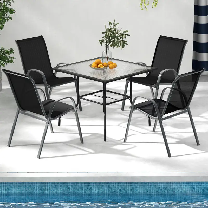 Set of 2 Stackable Patio Dining Chairs Set with Armrest-Black
Set of 2 Stackable Patio Dining Chairs Set with Armrest-Black