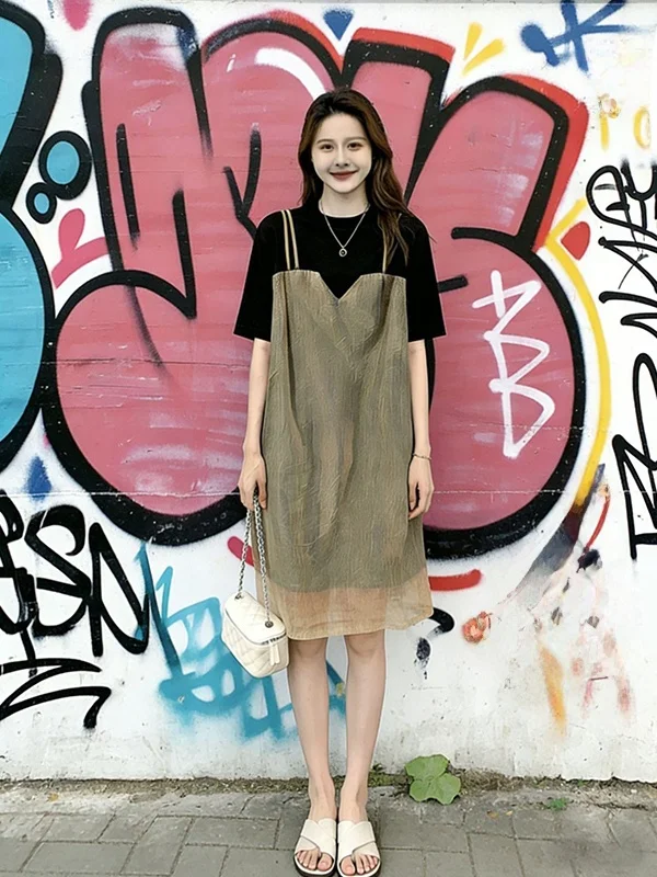 plus Size 300 Pounds Sweet Style Casual Slimming Short Sleeve Dress Women Summer Versatile Loose Straight Tube Skirt Dress
plus Size 300 Pounds Sweet Style Casual Slimming Short Sleeve Dress Women Summer Versatile Loose Straight Tube Skirt Dress