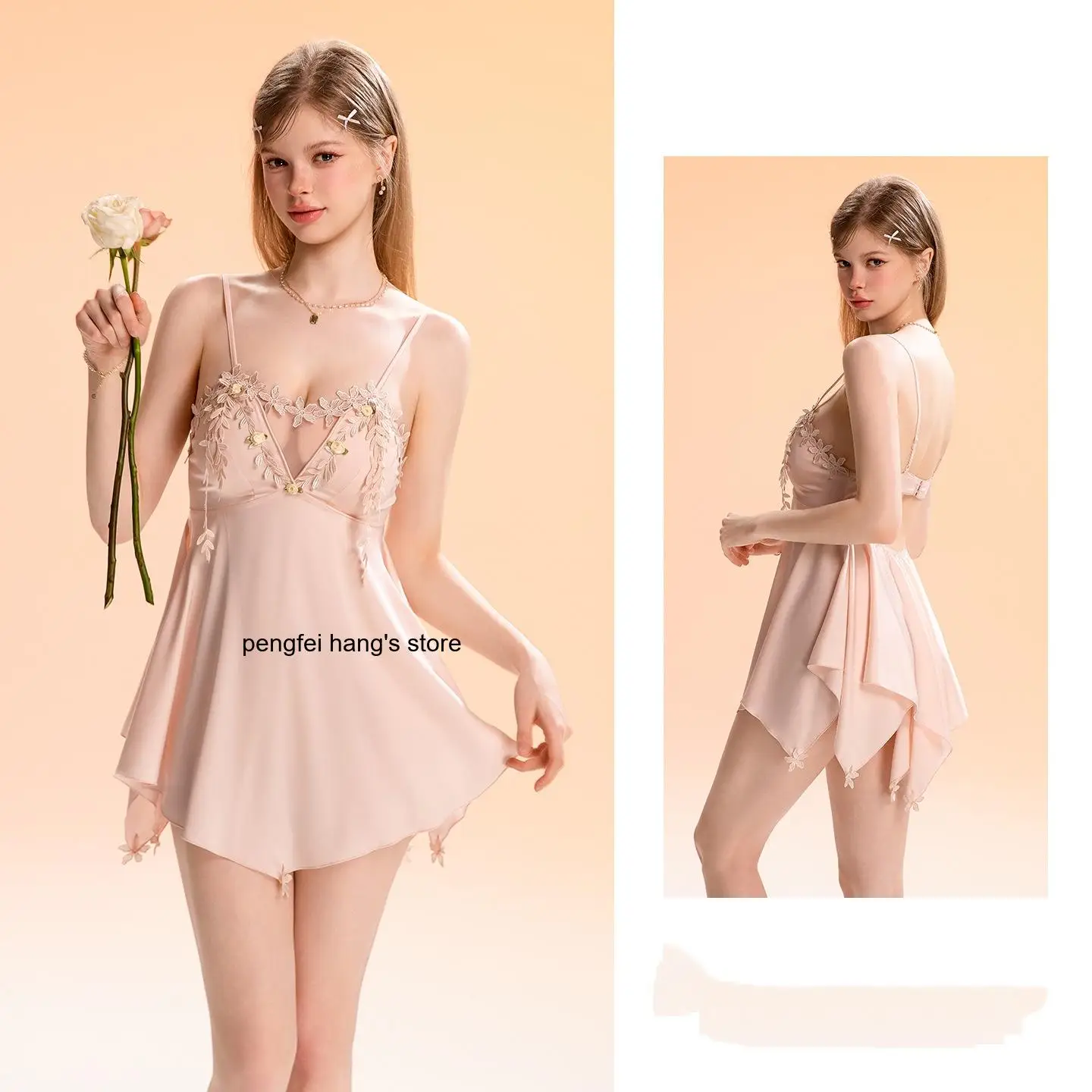 Sweet 3D Flower Leaf Tassel Satin Cami Nightgown Set with Chest Pads Women Robe 2 Piece Lingerie Sleepwear
Sweet 3D Flower Leaf Tassel Satin Cami Nightgown Set with Chest Pads Women Robe 2 Piece Lingerie Sleepwear
