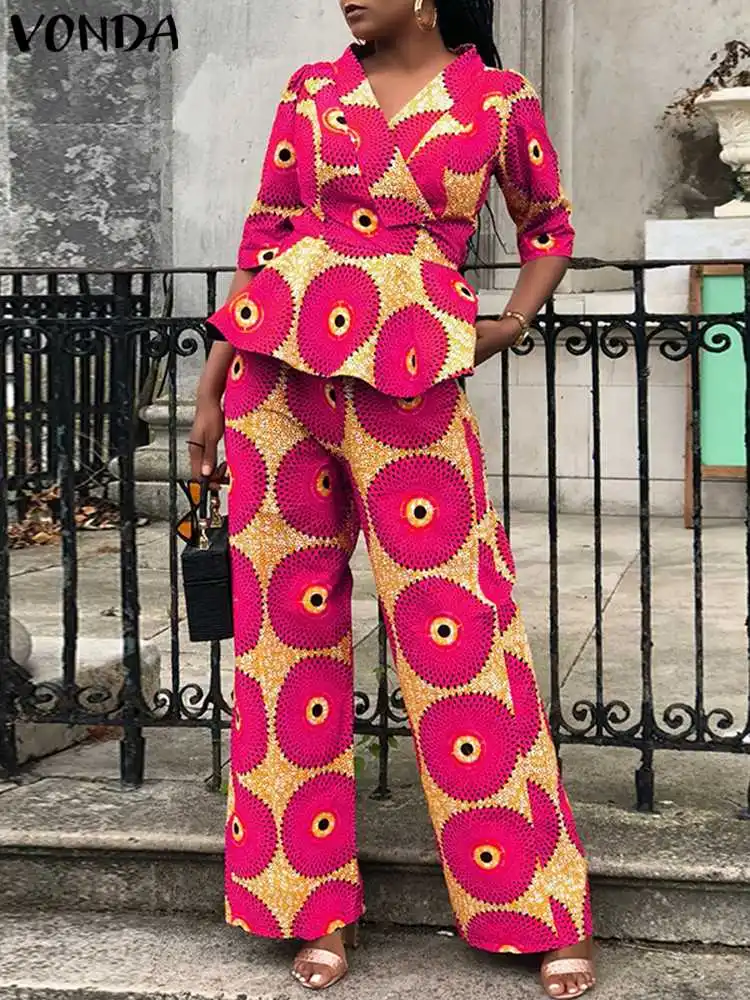 Plus Size 5XL VONDA Women Sets 2024 Fashion Casual V-Neck Tops and High Waist Long Pants Loose Printed 2pcs Pant Suits Oversized
Plus Size 5XL VONDA Women Sets 2024 Fashion Casual V-Neck Tops and High Waist Long Pants Loose Printed 2pcs Pant Suits Oversized