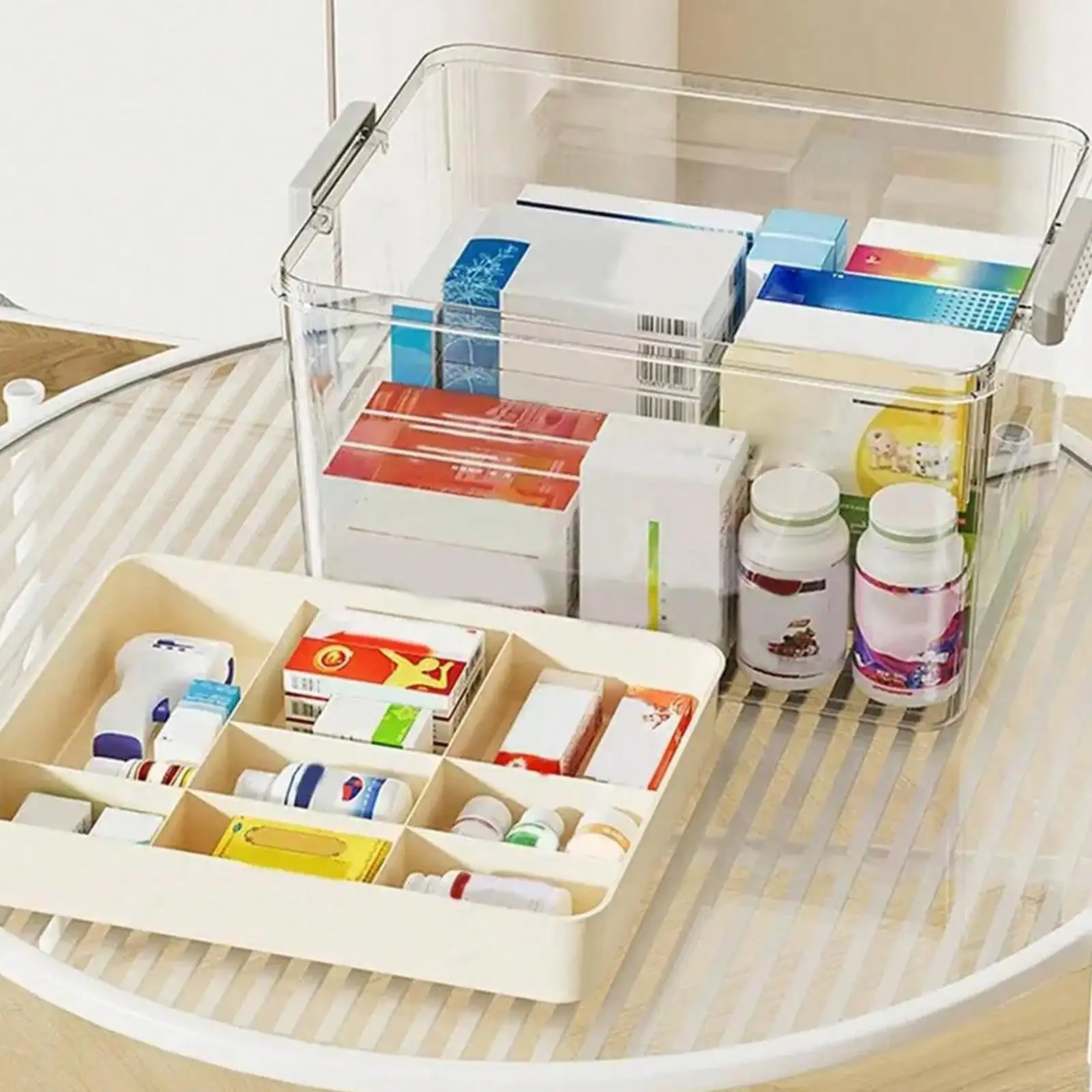 Transparent Medicine Storage Box With Handle, 1/2 Household Multifunctional Plastic Pill Storage Tool, Convenient Storage
Transparent Medicine Storage Box With Handle, 1/2 Household Multifunctional Plastic Pill Storage Tool, Convenient Storage