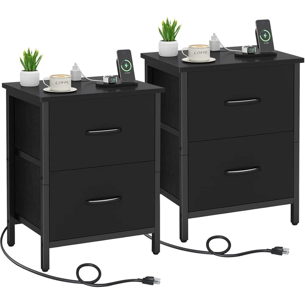 Nightstand Set of 2 with Charging Station, Power Outlet & USB Ports, 2 Fabric Drawers for Bedroom Nightstand
Nightstand Set of 2 with Charging Station, Power Outlet & USB Ports, 2 Fabric Drawers for Bedroom Nightstand