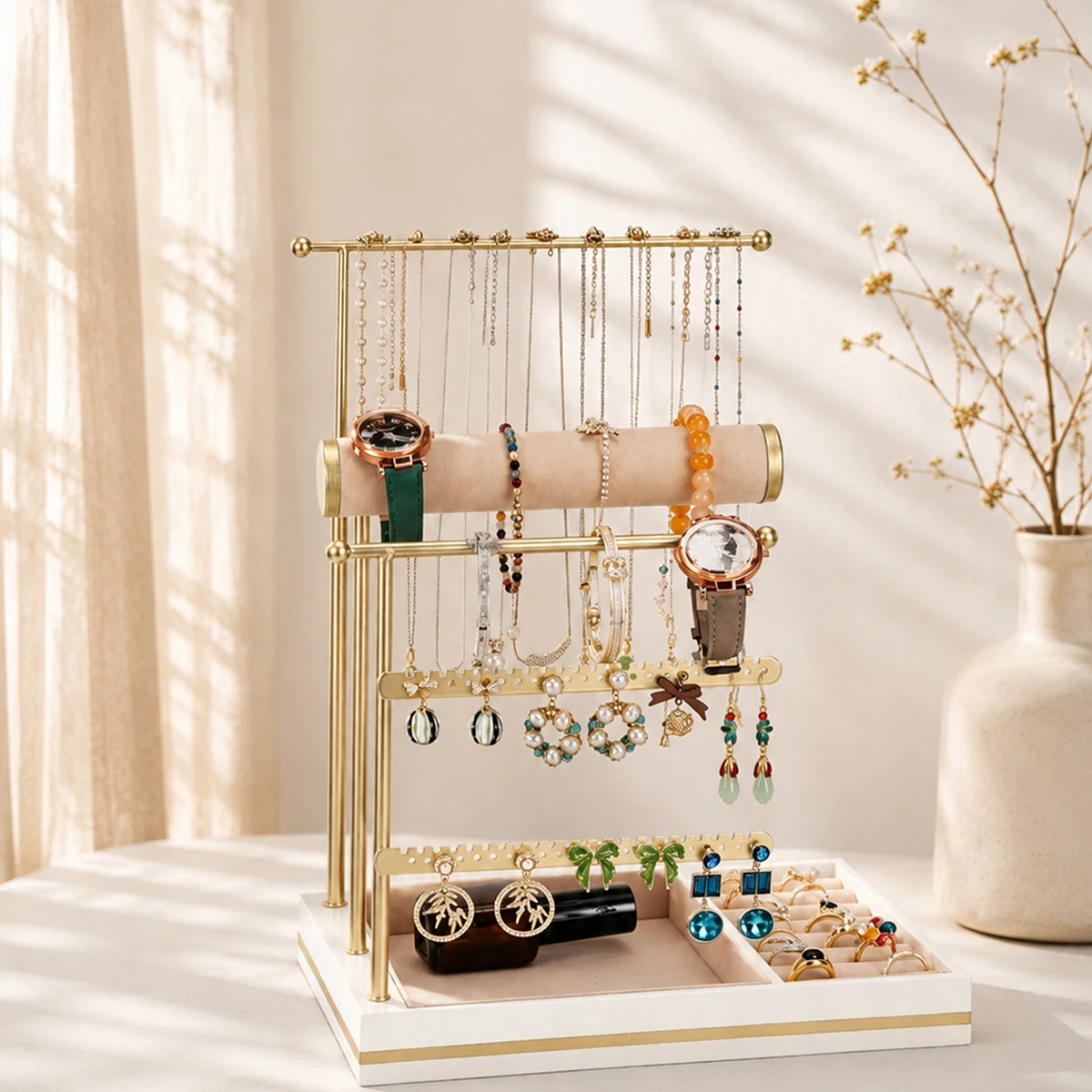 White Jewelry Organizer Stand with Velvet Ring Tray , Tiered Jewelry Organizer Tower with Velvet Ring Tray for Bracelet Earring
White Jewelry Organizer Stand with Velvet Ring Tray , Tiered Jewelry Organizer Tower with Velvet Ring Tray for Bracelet Earring