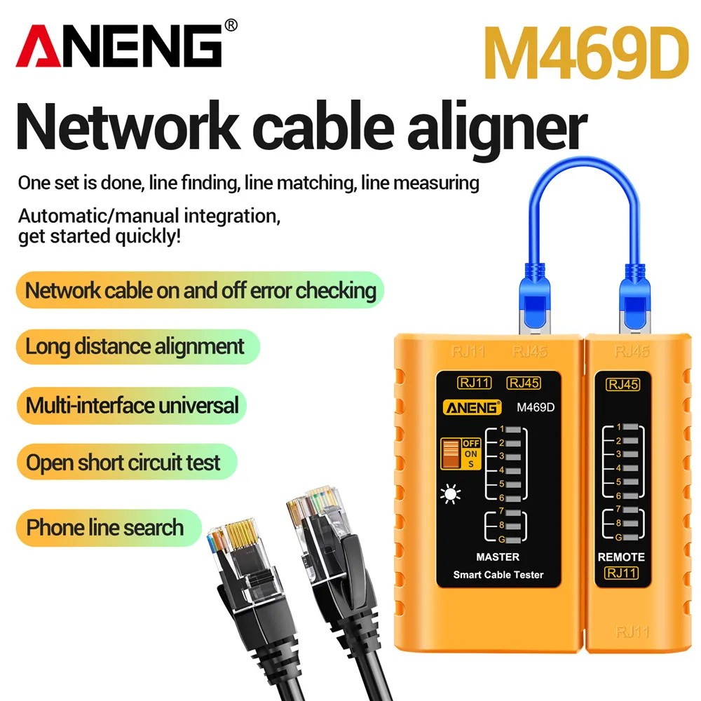Smart Network Analyzer Tester AENENG M469D LAN Cable RJ45 RJ11 RJ12 CAT5 UTP LAN Network Cable Aligner Portable Detection Tools
Smart Network Analyzer Tester AENENG M469D LAN Cable RJ45 RJ11 RJ12 CAT5 UTP LAN Network Cable Aligner Portable Detection Tools