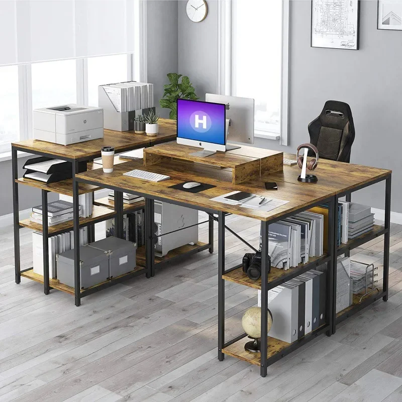 -Computer Desk With Desktop Monitor Stand Home Office Desk L Shaped MDF Table Executive Desk