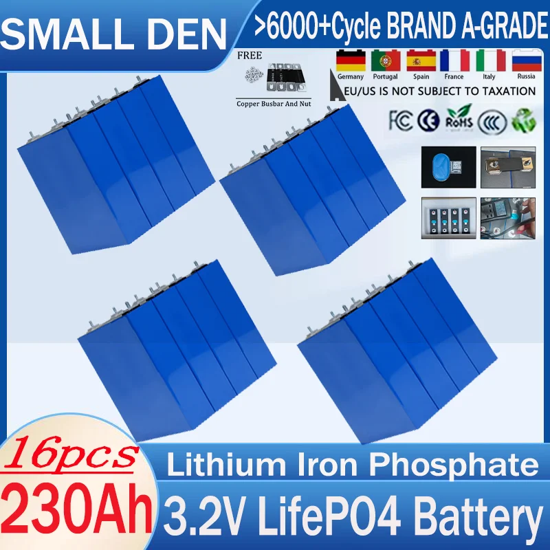 16PCS New 3.2V 230Ah Lifepo4 Rechargeable battery 3.2V 230000mAh DIY 12V 4S 24V Solar Electric car boat RV Inverter Grade A Cell
16PCS New 3.2V 230Ah Lifepo4 Rechargeable battery 3.2V 230000mAh DIY 12V 4S 24V Solar Electric car boat RV Inverter Grade A Cell