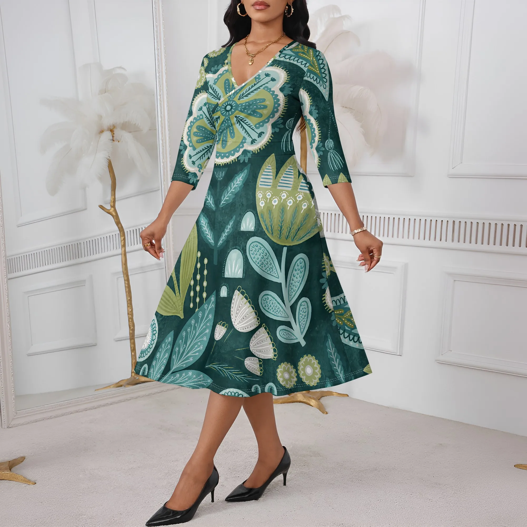 Botanical Forest Print Wrap Dress XS-3XL Green A-Line Style with V-Neck for Spring Picnic, Garden Brunch or Mother’s Day Look
Botanical Forest Print Wrap Dress XS-3XL Green A-Line Style with V-Neck for Spring Picnic, Garden Brunch or Mother’s Day Look