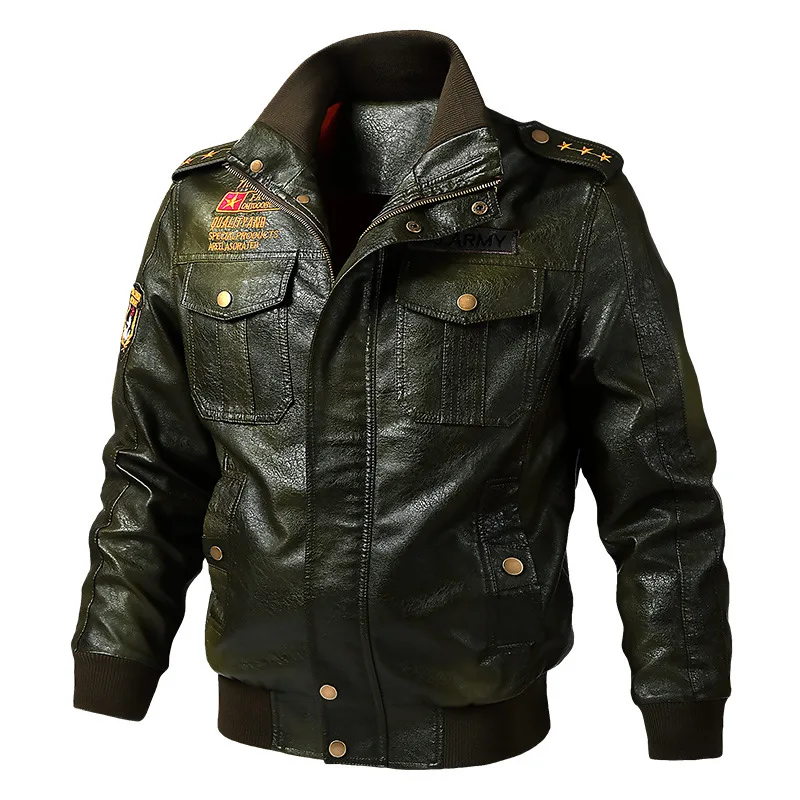 Men's PU leather jacket, fashionable thick wool windproof coat for autumn and winter men's embroidered youth baseball jacket 36