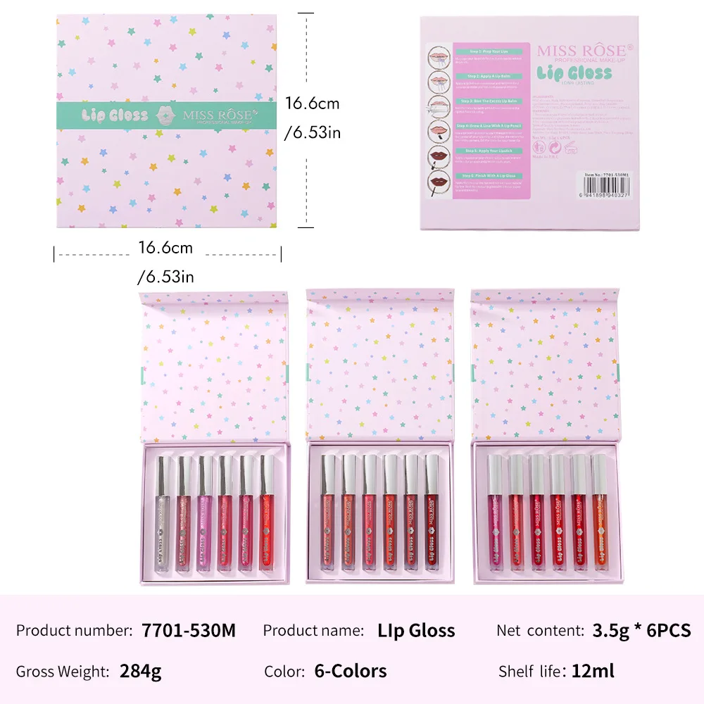 MISS ROSE 6Color Shimmer Lip Gloss Gift Box Long Lasting Moisturizing Non-stick Cup Vitality Lip Glaze Lipstick Daily Makeup Set
MISS ROSE 6Color Shimmer Lip Gloss Gift Box Long Lasting Moisturizing Non-stick Cup Vitality Lip Glaze Lipstick Daily Makeup Set