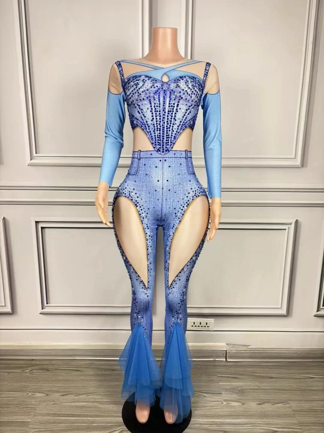 Denim Printed Long Sleeve Jumpsuit Imitation Party Birthday Elastic Bodycon Women Rompers Singer Bar Performance Stage Costume
Denim Printed Long Sleeve Jumpsuit Imitation Party Birthday Elastic Bodycon Women Rompers Singer Bar Performance Stage Costume
