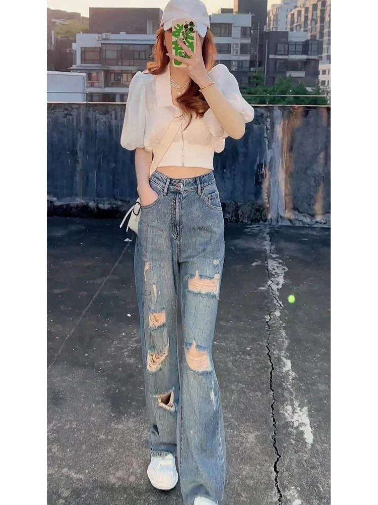 High Waist Slimming Straight Leg Jeans Women's Summer 2023 New Style Diamond Drill Hole Design Long Floor Length Pants
High Waist Slimming Straight Leg Jeans Women's Summer 2023 New Style Diamond Drill Hole Design Long Floor Length Pants