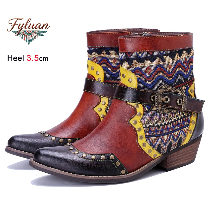 Autumn Winter Retro Leather Fabric Splicing Rivets Women Bare Boots Thick Heels 3.5cm Side Zipper Ankle Boots Ladies Pumps Shoes
Autumn Winter Retro Leather Fabric Splicing Rivets Women Bare Boots Thick Heels 3.5cm Side Zipper Ankle Boots Ladies Pumps Shoes