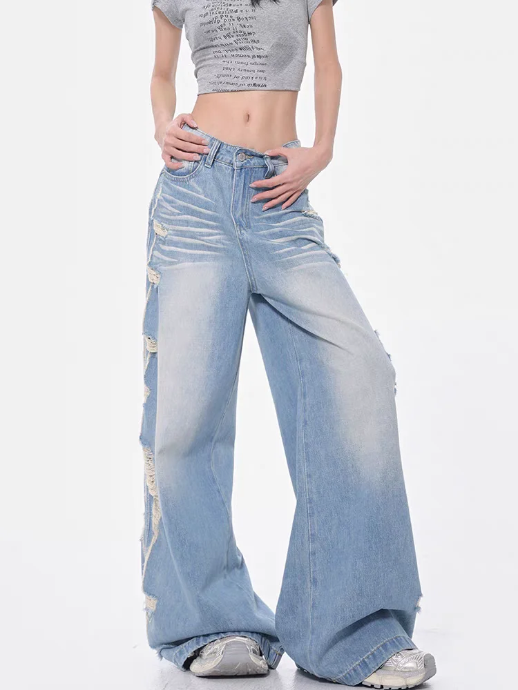 Retro Light Blue Wide Leg Jeans for Women's Spring and Summer Hole High Waisted Straight Leg Casual Pants Fashion Female Clothes
Retro Light Blue Wide Leg Jeans for Women's Spring and Summer Hole High Waisted Straight Leg Casual Pants Fashion Female Clothes