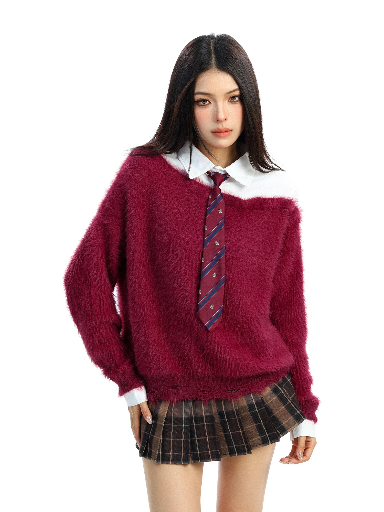 Red Faux Two-Piece Knit Sweater with Plush Tie Design for Women Autumn Winter College Style Warmth Comfortable Long Sleeve Po...
Red Faux Two-Piece Knit Sweater with Plush Tie Design for Women Autumn Winter College Style Warmth Comfortable Long Sleeve Po...