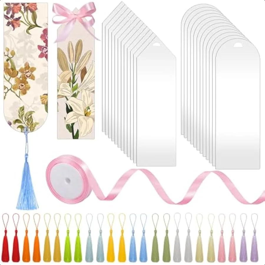 49Pcs Acrylic Bookmark Blanks Kits Clear Acrylic Craft Bookmarks for Women 24Pcs Plastic DIY Bookmarks with 24Pcs Colorful Tass
49Pcs Acrylic Bookmark Blanks Kits Clear Acrylic Craft Bookmarks for Women 24Pcs Plastic DIY Bookmarks with 24Pcs Colorful Tass