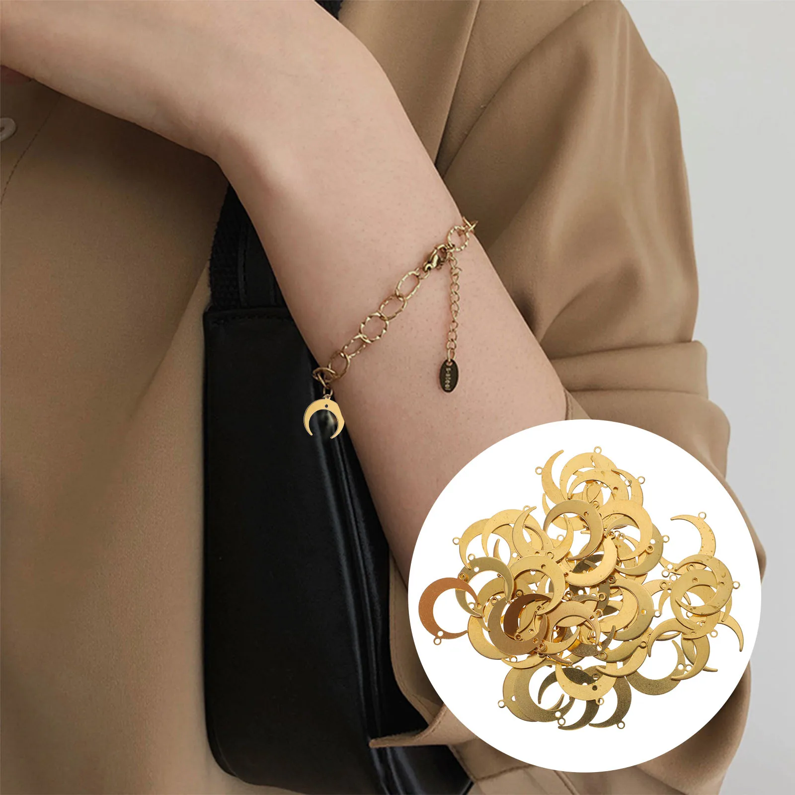 50pcs Moon Shape Charm Jewelry Connector Alloy Pendant DIY Findings Crescent Accessories Making Materials Jewelry Parts
50pcs Moon Shape Charm Jewelry Connector Alloy Pendant DIY Findings Crescent Accessories Making Materials Jewelry Parts
